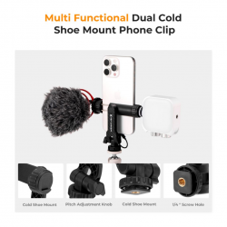 K&F Concept Cell Phone Holder Clamp With Two Cold Shoe Mount 360° Adjustment
