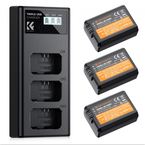 K&F Concept LP-E6/LP-E6NH Battery and 3-Slot Charger