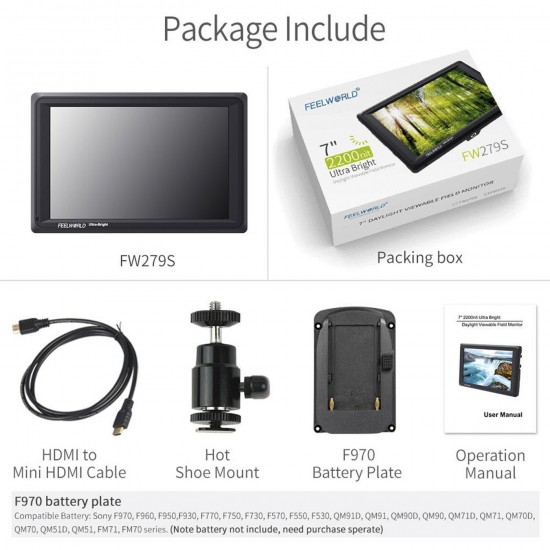 FEELWORLD FW279S 7 INCH ULTRA BRIGHT 2200NIT DAYLIGHT FIELD MONITOR SDI 4K HDMI